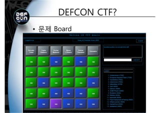 DEFCON CTF?DEFCON CTF?
• 문제 Board
 