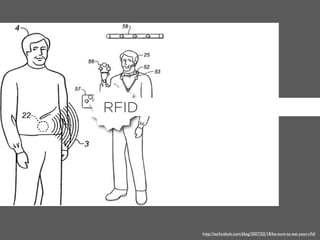 RFID




       http://technabob.com/blog/2007/02/18/be-sure-to-eat-your-rﬁd/
 