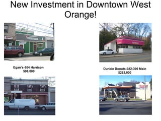 New Investment in Downtown West Orange! Egan’s-104 Harrison  $98,000 Dunkin Donuts-382-390 Main $263,000 