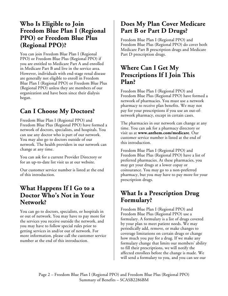 California Anthem Blue Cross Freedom Blue PPO Plans