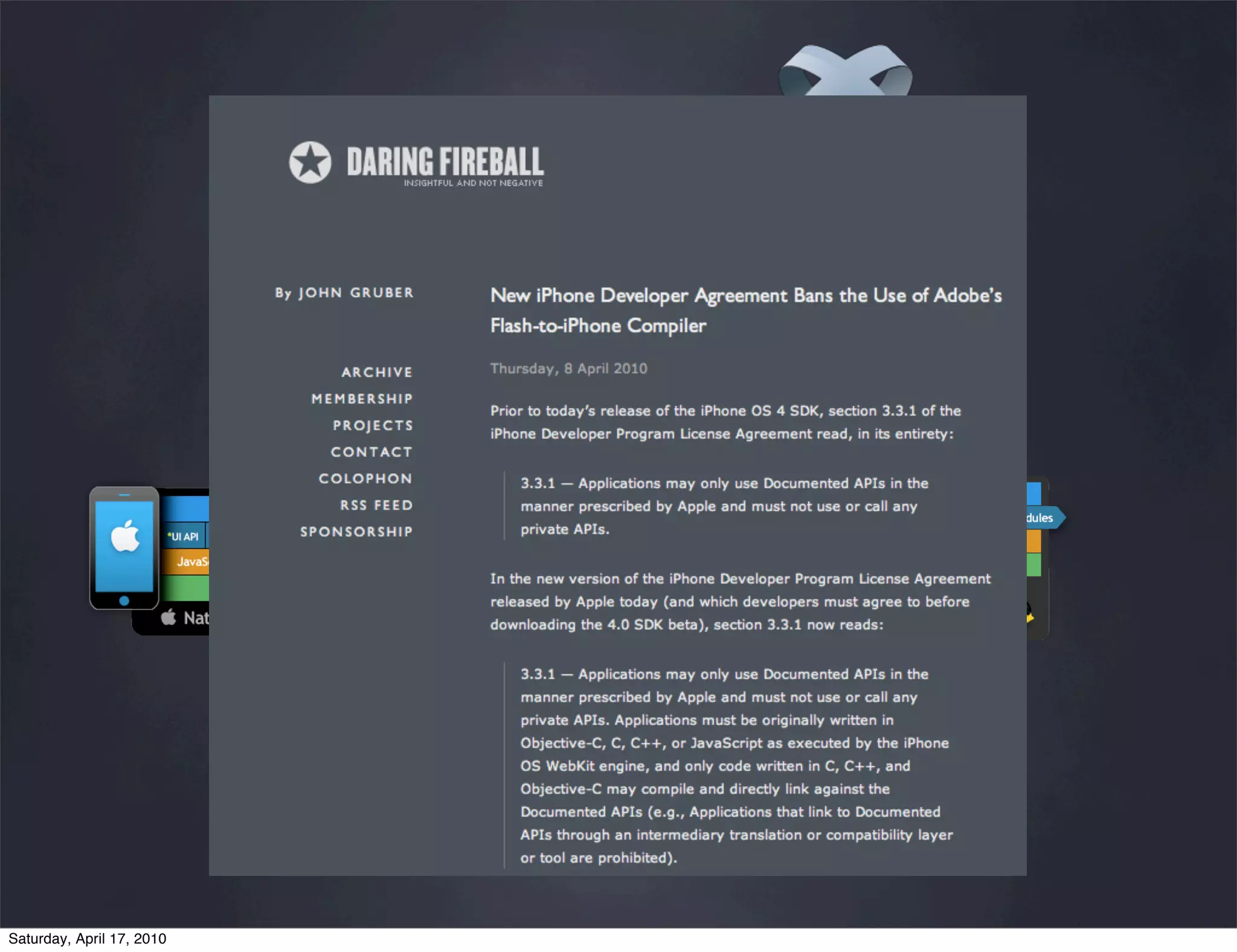 Titanium Mobile   Titanium Desktop

                                             supports php, Python,
                                             Ruby, and Javascript




Saturday, April 17, 2010
 