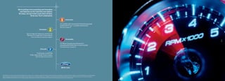 We’re putting more surprising and innovative
                                        new features on the road than ever before.
                                       So many, we can’t even cover them all here.
                                                     Drive one. You’ll understand.

                                                                                                                                                    Drive smart.

                                                                                                                                       Our available radar-based active Park assist practically
                                                                                                                                       parallel parks for you – in as little as 24 seconds.
                                                                                                                                       See how on page 13.
                                                                                       Drive green.

                                                          Up to 41 mpg city 1 means you can drive over
                                                          700 miles on a single tank in Fusion Hybrid.
                                                                    Learn more about our hybrids on page 9.
                                                                                                                                                    Drive quality.                                                   1
                                                                                                                                                                                                                     2
                                                                                                                                       Ford Motor Company tops Honda and is
                                                                                                                                       unsurpassed by toyota when it comes to quality.2
                                                                                                                                       the inside story is on page 15.
                                                                                         Drive safe.

                                                                             Ford has the most NHtSa
                                                                  5-Star safety ratings 3 of any company.
                                                                              Visit www.safercar.gov for proof.




availability of technologies and systems described in this brochure varies by model and trim level. Not all systems are available on all Ford vehicles. See your local Ford Dealer for complete details.
1
    EPa-estimated 41 mpg city/36 hwy. for Fusion Hybrid. actual mileage will vary. 2 Based on rDa Group’s GQrS surveys conducted 2/09 and 5/09 of 2009 Ford and competitive model owners at 3 months of ownership.
3
    Based on NHtSa 5-Star ratings for all 4 crash test categories. Star ratings are part of the U.S. Department of transportation’s Safercar.gov program (www.safercar.gov).
 