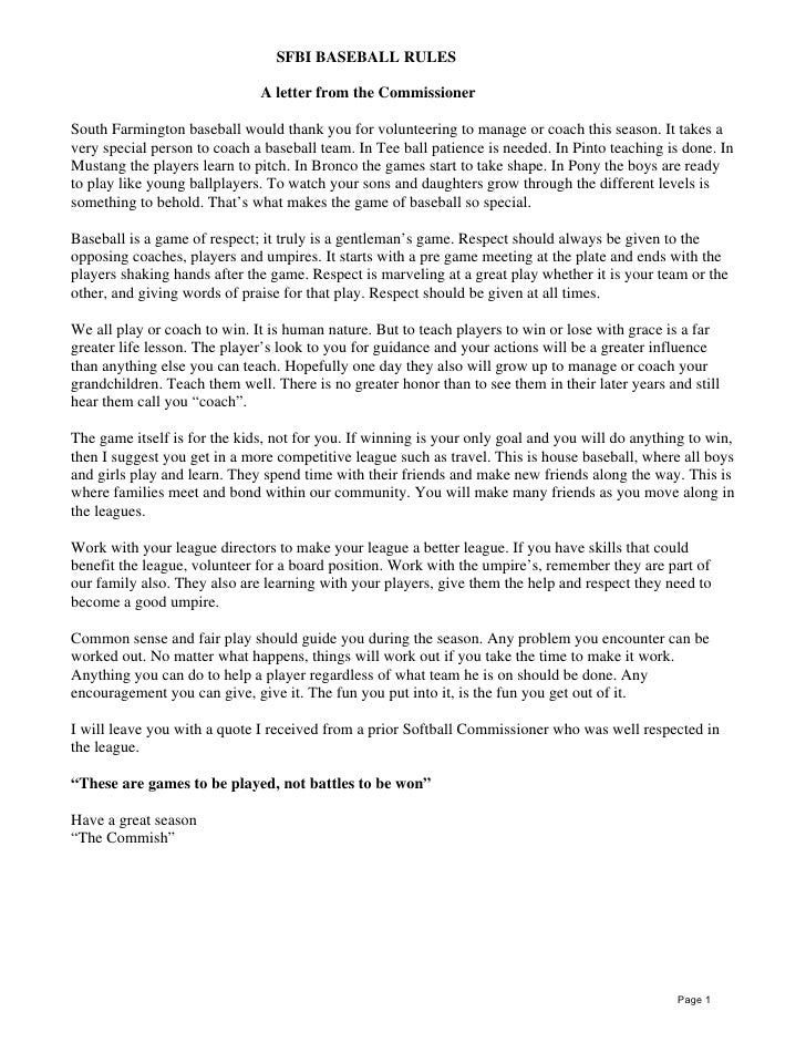 thank you letter to baseball parents 2010 sfbi baseball rulebook thank you letter to baseball parents 2010 sfbi baseball rulebook