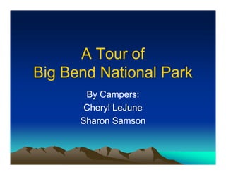A Tour of
Big Bend National Park
       By Campers:
       Cheryl LeJune
      Sharon Samson
 