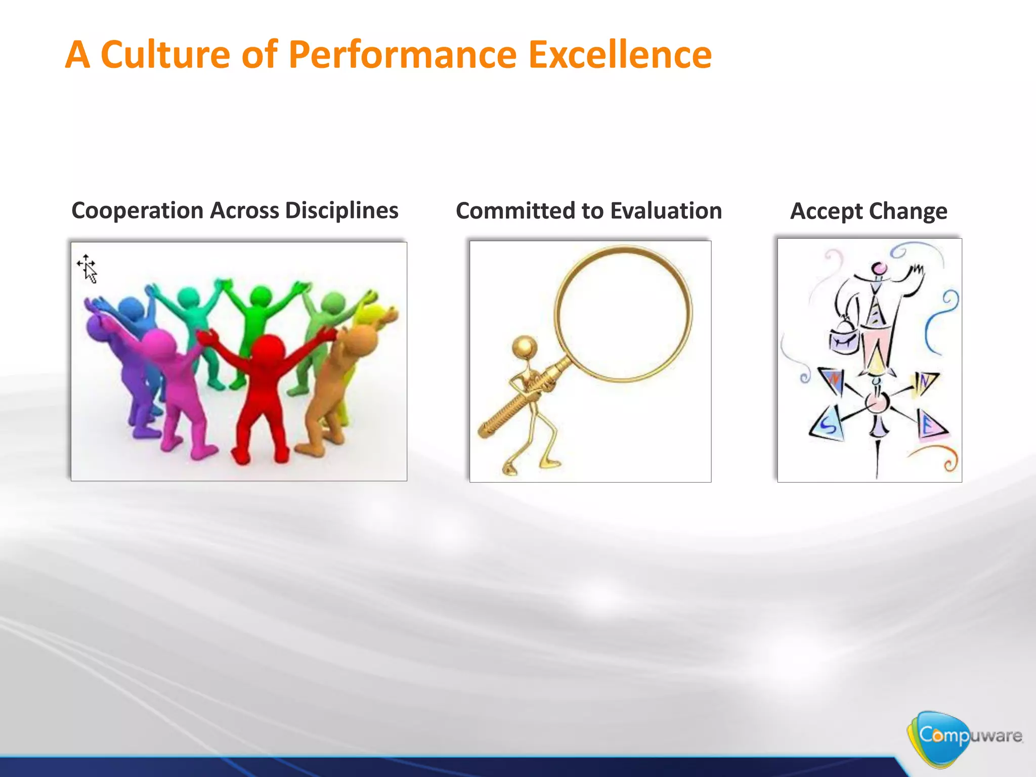 A Culture of Performance Excellence


Cooperation Across Disciplines   Committed to Evaluation   Accept Change
 