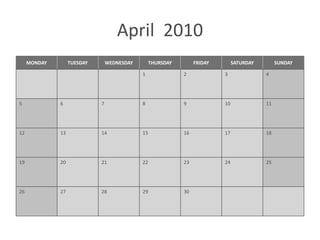 2010 Calendar (Mon Sun) | PPT