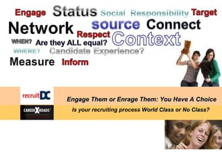 Engage Them or Enrage Them: You Have A Choice Is your recruiting process  World Class  or  No Class ?  