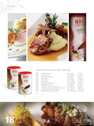 Sauces




               Sauces and Gravies, Haco-Swiss - MSG-Free
               602       Espagnole Sauce              ...