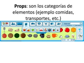 Props: son los categorías de elementos (ejemplo comidas, transportes, etc.)