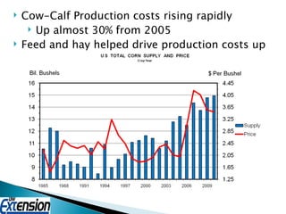 Cow-Calf Production costs rising rapidly Up almost 30% from 2005 Feed and hay helped drive production costs up 