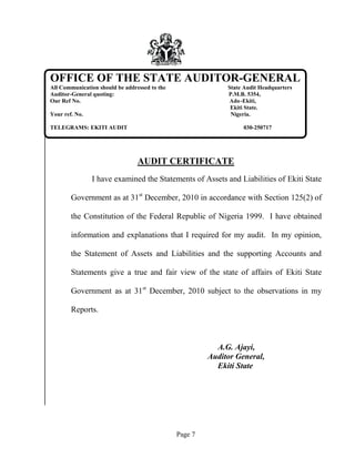 Page 7
OFFICE OF THE STATE AUDITOR-GENERAL
All Communication should be addressed to the State Audit Headquarters
Auditor-G...