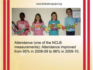 Attendance (one of the NCLB measurements): Attendance improved from 95% in 2008-09 to 96% in 2009-10. 