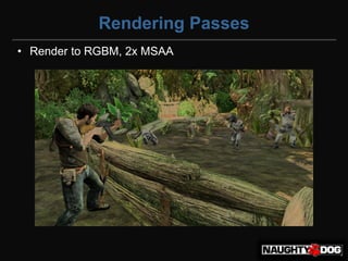 Rendering Passes
• Render to RGBM, 2x MSAA
 