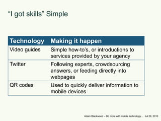 “I got skills” SimpleAdam Blackwood – Do more with mobile technology…  Jul 29, 2010