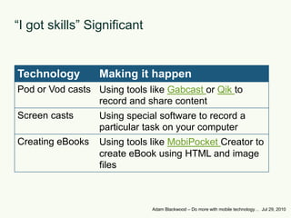 “I got skills” SignificantAdam Blackwood – Do more with mobile technology…  Jul 29, 2010
