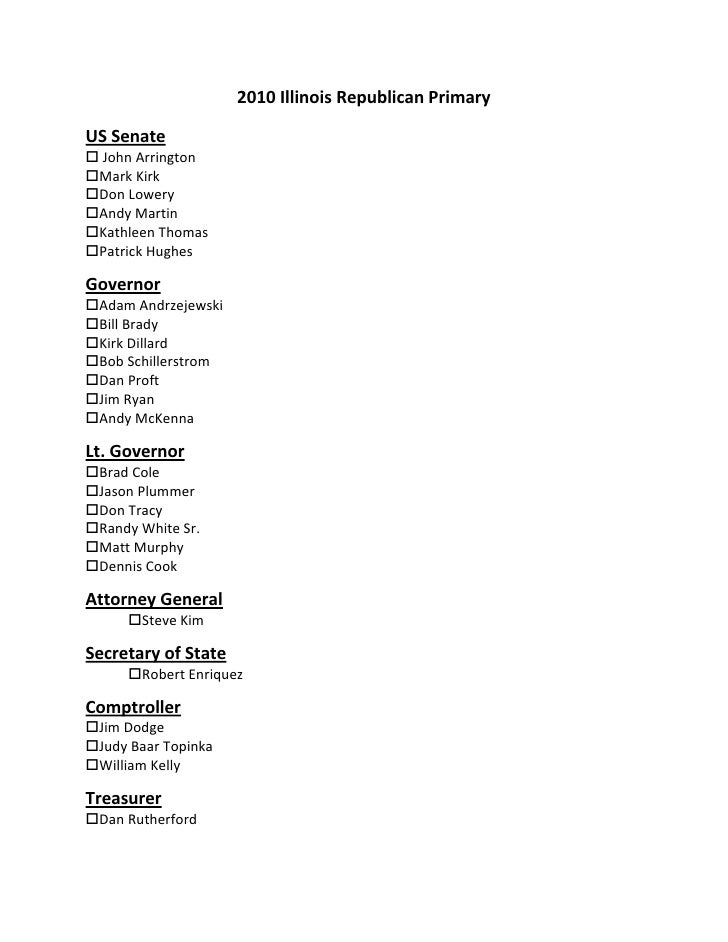 2010 Illinois Republican Primary Ballot Summary