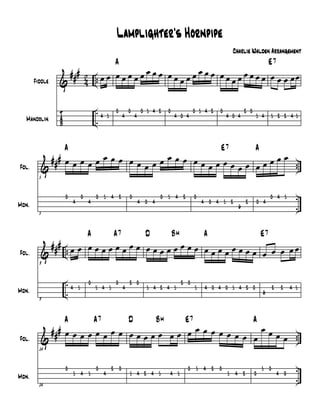 &
T
A
B
###
42 ..
.
.
Fiddle
Mandolin
œ œ
4 5
œ œ œ œ œ œ œ œ
A
0
4
0
4
0 5 4 2
œ œ œ œ œ œ œ œ
0
4 0 4
0 5 4 2
œ œ œ œ œ œ œ œ
0
4 0 4
2 0
5 4
œ œ œ œœ
E7
5 2 2 4 5
&
###
..
.
.
Fdl.
Mdn.
5
œ œ œ œ œ œ œ œ
A
5
0
4
0
4
0 5 4 2
œ œ œ œ œ œ œ œ
0
4 0 4
0 5 4 2
œ œ œ œ œ œ œ œ
E7
0
4 0 4 5 2
6
2
œ œ œ œ œ
A
0 4
0 4 5
&
###
..
.
.
Fdl.
Mdn.
9
œ œ
9
4 5
œ œ œ œ œ œ œ œ
A A7
0
5 4 5
0
4
2 0
œ œ œ œ œ œ œ œ
D Bm
5 4 2 4 5
2 0
5
œ œ œ œ œ œ œ œ
A
4 0 4 0 5 4 2 0
œ œ œ œ œ
E7
6
2 2 4 5
&
##
#
..
.
.
Fdl.
Mdn.
14
œ œ œ œ œ œ œ œ
A A7
14
0
5 4 5
0
4
2 0
œ œ œ œ œ œ œ
D Bm
5 4 2 4 5 4 5
œ œ œ œ œ œ œ œ
E7
0 5 4 2 0
5 4 2
œ
œ œ œ œ
A
0
5 0
4 0
Lamplighter's Hornpipe
Charlie Walden Arrangement
 