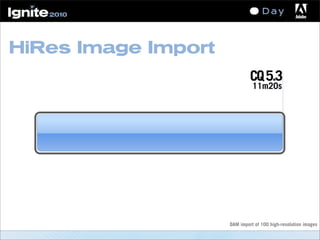 11m20s
CQ5.3
11m20s
CQ5.3
HiRes Image Import
DAM import of 100 high-resolution images
 