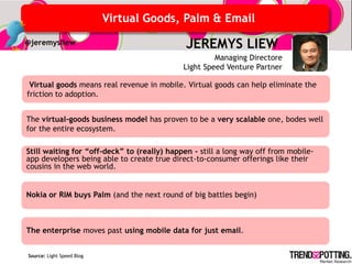 Virtual Goods, Palm & Email
@jeremysliew                                  JEREMYS LIEW
                                   ...