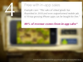 27/04/10
Free with in-app sales
!Example case: “The sales of virtual goods has
ﬂourished in 2010 and even outperformed mob...