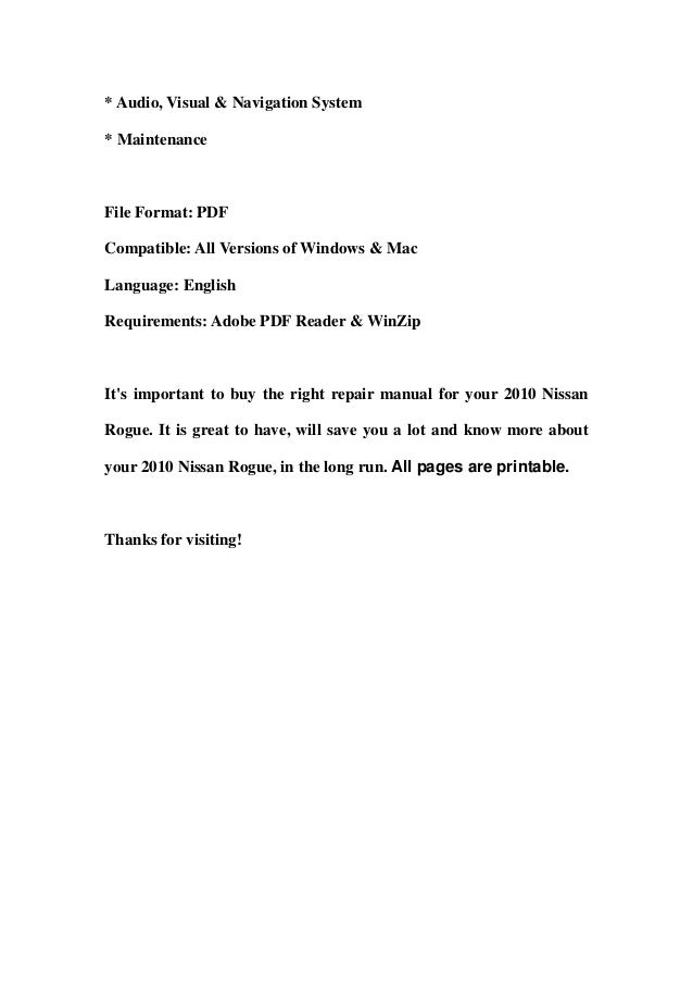 2010 Nissan Rogue Service Repair Manual Download