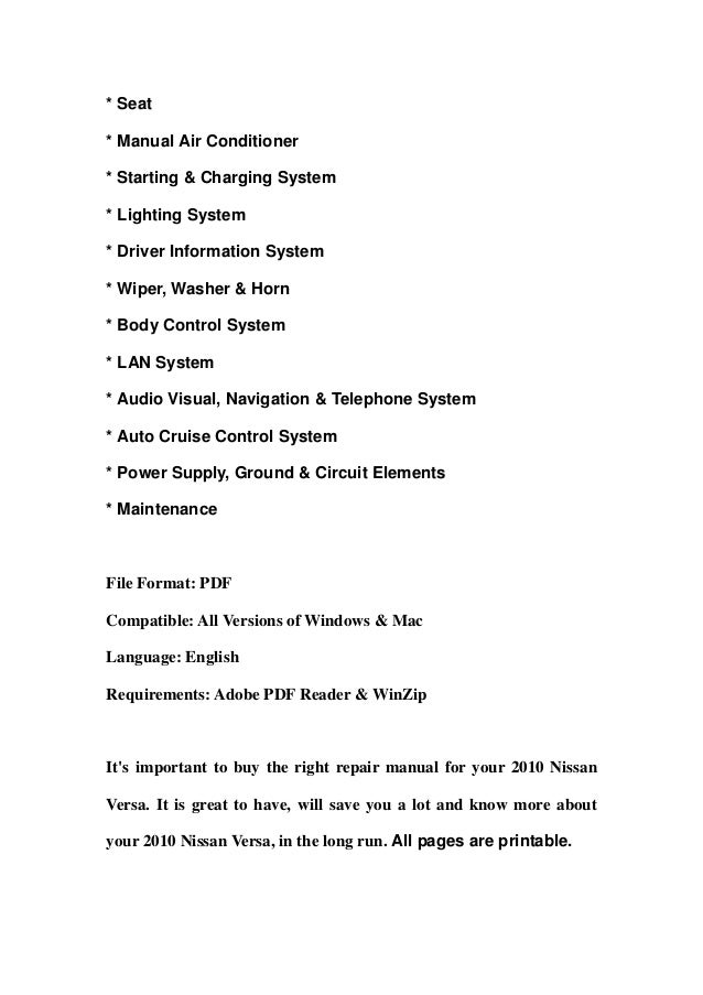 2010 nissan versa service repair manual download