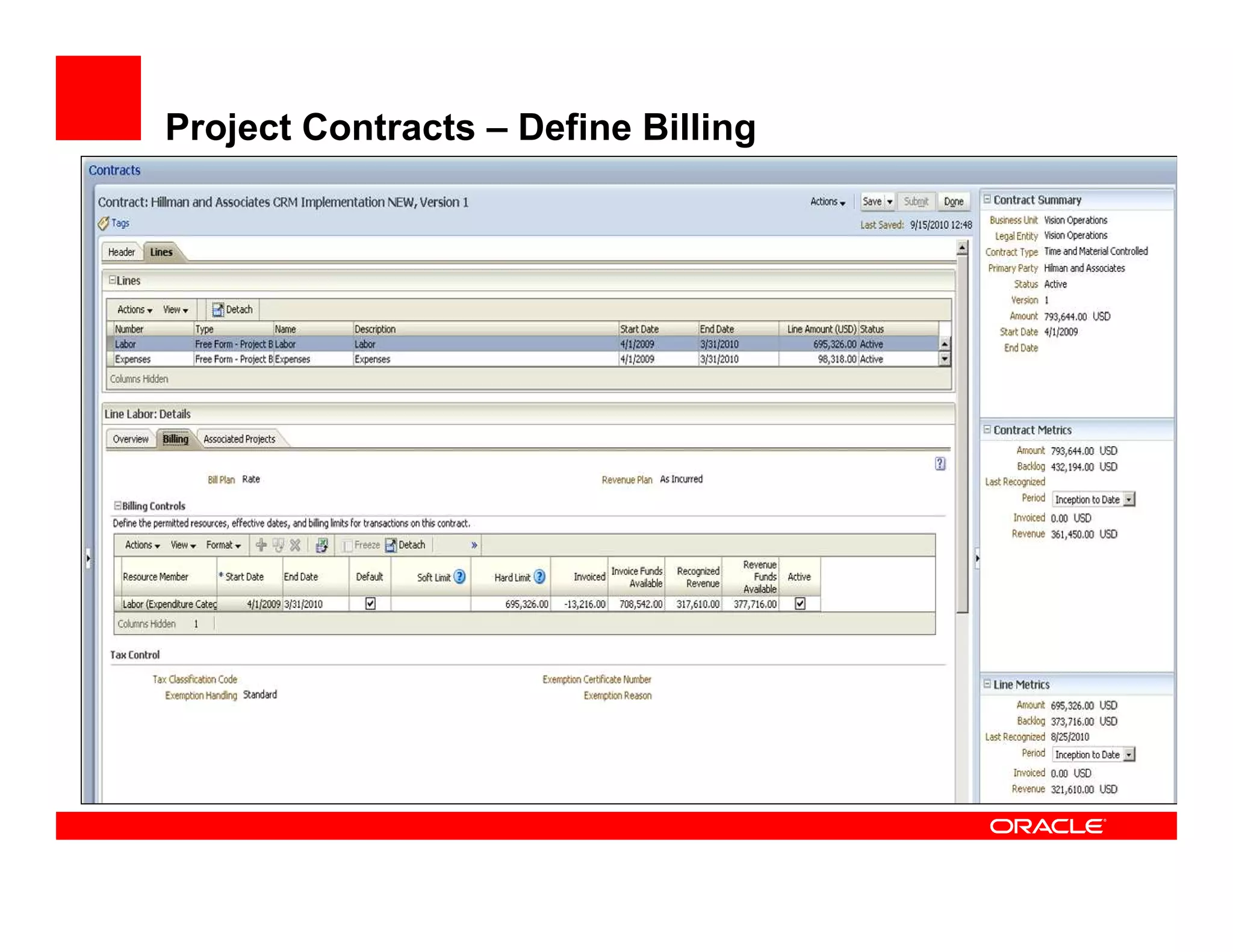 Project Contracts – Define Billing
 