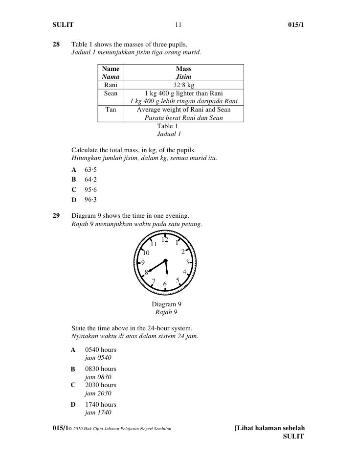 Soalan Percubaan UPSR Matematik