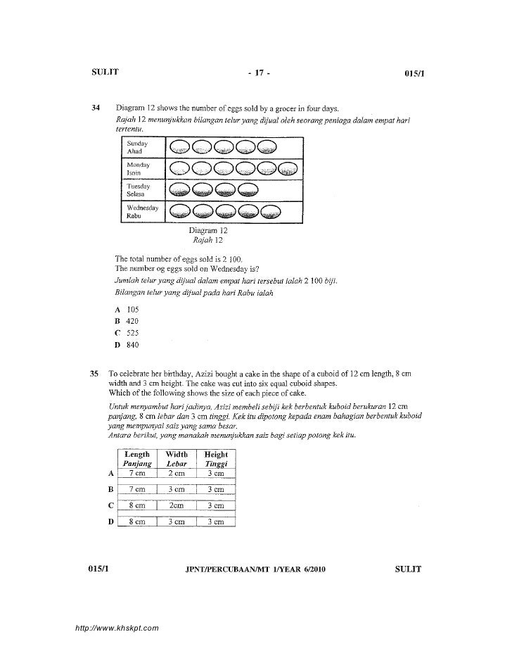 Soalan Percubaan UPSR Matematik