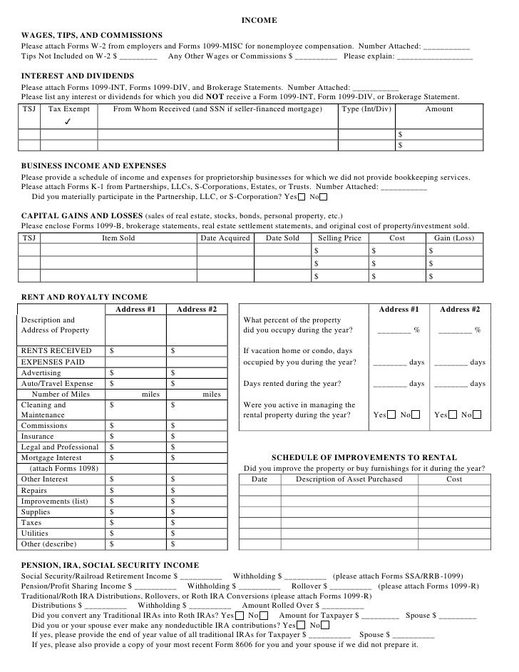 2010 personal income tax questionnaire client data sheet for taxes