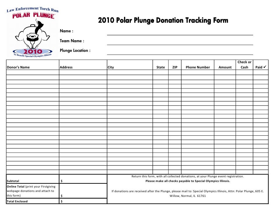 2010 plunge donation tracking form tracking donations
