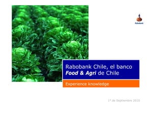 Rabobank Chile, el banco
Food & Agri de Chile

Experience knowledge



                   1° de Septiembre 2010
 