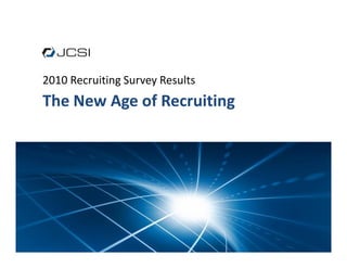 2010 Recruiting Survey Results
The New Age of Recruiting
 