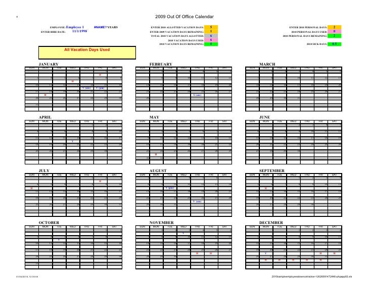 2010 sample employee absence tracker