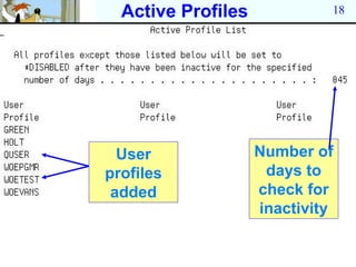 Active Profiles            18




  User              Number of
profiles             days to
 added              check for
                    inactivity
 