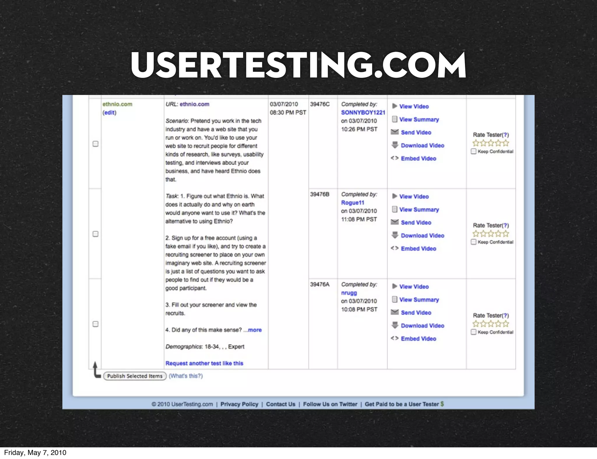 UserTesting.com




Friday, May 7, 2010
 