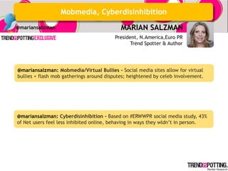 Mobmedia, Cyberdisinhibition
@mariansalzman                              MARIAN SALZMAN
                                  ...