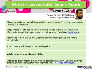 Private SN, Location, Mobile, Scalable, Rewards
@armano                                            DAVID ARMANO
          ...