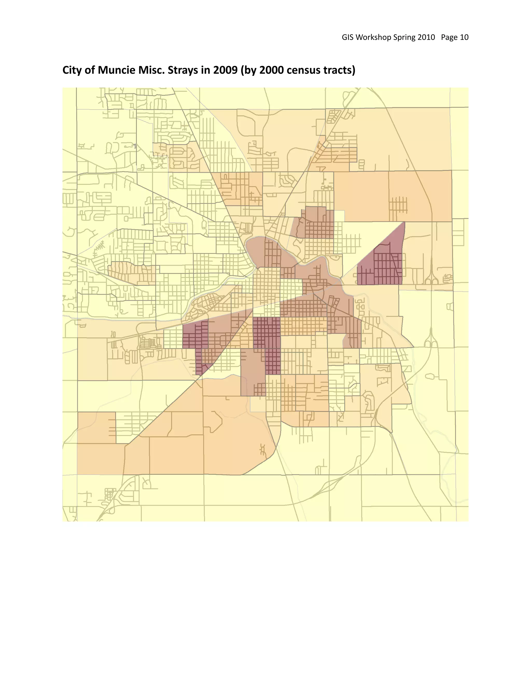 GIS Workshop Spring 2010   Page 10


City of Muncie Misc. Strays in 2009 (by 2000 census tracts)
 