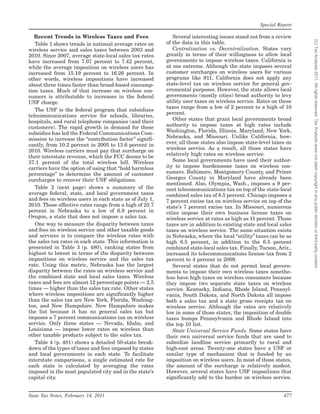 Special Report

   Recent Trends in Wireless Taxes and Fees                   Several interesting issues stand out from a review




                                                                                                                      (C) Tax Analysts 2011. All rights reserved. Tax Analysts does not claim copyright in any public domain or third party content.
   Table 1 shows trends in national average rates on       of the data in this table.
wireless service and sales taxes between 2003 and             Centralization vs. Decentralization. States vary
2010. Since 2007, average state-local sales tax rates      greatly in terms of their willingness to allow local
have increased from 7.07 percent to 7.42 percent,          governments to impose wireless taxes. California is
while the average imposition on wireless users has         at one extreme. Although the state imposes several
increased from 15.19 percent to 16.26 percent. In          customer surcharges on wireless users for various
other words, wireless impositions have increased           programs like 911, California does not apply any
about three times faster than broad-based consump-         state-level tax on wireless service for general gov-
tion taxes. Much of that increase on wireless con-         ernmental purposes. However, the state allows local
sumers is attributable to increases in the federal         governments (mostly cities) broad authority to levy
USF charge.                                                utility user taxes on wireless service. Rates on these
                                                           taxes range from a low of 2 percent to a high of 10
   The USF is the federal program that subsidizes
                                                           percent.
telecommunications service for schools, libraries,
hospitals, and rural telephone companies (and their           Other states that grant local governments broad
customers). The rapid growth in demand for these           authority to impose taxes at high rates include
subsidies has led the Federal Communications Com-          Washington, Florida, Illinois, Maryland, New York,
mission to increase the ‘‘contribution factor’’ signifi-   Nebraska, and Missouri. Unlike California, how-
cantly, from 10.2 percent in 2005 to 13.6 percent in       ever, all those states also impose state-level taxes on
2010. Wireless carriers must pay that surcharge on         wireless service. As a result, all those states have
their interstate revenue, which the FCC deems to be        relatively high rates on wireless service.
37.1 percent of the total wireless bill. Wireless             Some local governments have used their author-
carriers have the option of using that ‘‘hold harmless     ity to impose burdensome taxes on wireless con-
percentage’’ to determine the amount of customer           sumers. Baltimore, Montgomery County, and Prince
surcharges to recover their USF obligations.               Georges County in Maryland have already been
                                                           mentioned. Also, Olympia, Wash., imposes a 9 per-
   Table 2 (next page) shows a summary of the              cent telecommunications tax on top of the state-local
average federal, state, and local government taxes         combined sales tax of 8.5 percent. Chicago imposes a
and fees on wireless users in each state as of July 1,     7 percent excise tax on wireless service on top of the
2010. Those effective rates range from a high of 23.7      state’s 7 percent excise tax. In Missouri, numerous
percent in Nebraska to a low of 6.9 percent in             cities impose their own business license taxes on
Oregon, a state that does not impose a sales tax.          wireless service at rates as high as 11 percent. Those
   One way to measure the disparity between taxes          taxes are in addition to existing state and local sales
and fees on wireless service and other taxable goods       taxes on wireless service. The same situation exists
and services is to compare the wireless rates with         in Nebraska, where the local ‘‘utility’’ taxes can be as
the sales tax rates in each state. This information is     high 6.5 percent, in addition to the 6.5 percent
presented in Table 3 (p. 480), ranking states from         combined state-local sales tax. Finally, Tucson, Ariz.,
highest to lowest in terms of the disparity between        increased its telecommunications license tax from 2
impositions on wireless service and the sales tax          percent to 4 percent in 2009.
rate. Using this metric, Nebraska has the largest             Several states that do not permit local govern-
disparity between the rates on wireless service and        ments to impose their own wireless taxes nonethe-
the combined state and local sales taxes. Wireless         less have high taxes on wireless consumers because
taxes and fees are almost 12 percentage points — 2.5       they impose two separate state taxes on wireless
times — higher than the sales tax rate. Other states       service. Kentucky, Indiana, Rhode Island, Pennsyl-
where wireless impositions are significantly higher        vania, South Dakota, and North Dakota all impose
than the sales tax are New York, Florida, Washing-         both a sales tax and a state gross receipts tax on
ton, and New Hampshire. New Hampshire makes                wireless service. Although the rates are relatively
the list because it has no general sales tax but           low in some of those states, the imposition of double
imposes a 7 percent communications tax on wireless         taxes bumps Pennsylvania and Rhode Island into
service. Only three states — Nevada, Idaho, and            the top 10 list.
Louisiana — impose lower rates on wireless than               State Universal Service Funds. Some states have
other taxable products subject to the sales tax.           their own universal service funds that are used to
   Table 4 (p. 481) shows a detailed 50-state break-       subsidize landline service primarily to rural and
down of the types of taxes and fees imposed by states      high-cost areas. Twenty-one states have a USF or
and local governments in each state. To facilitate         similar type of mechanism that is funded by an
interstate comparisons, a single estimated rate for        imposition on wireless users. In most of those states,
each state is calculated by averaging the rates            the amount of the surcharge is relatively modest.
imposed in the most populated city and in the state’s      However, several states have USF impositions that
capital city.                                              significantly add to the burden on wireless service.


State Tax Notes, February 14, 2011                                                                             477
 