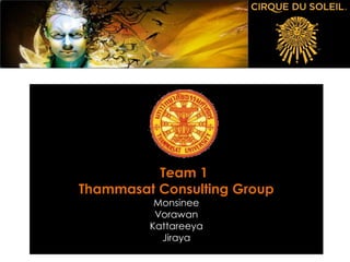 Team 1
Thammasat Consulting Group
          Monsinee
          Vorawan
         Kattareeya
           Jiraya
 