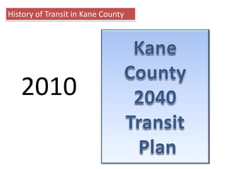 History of Transit in Kane CountyKane County 2040Transit Plan2010