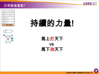 日常跟催重點? 持續的力量!MS馬上打天下vs馬下治天下