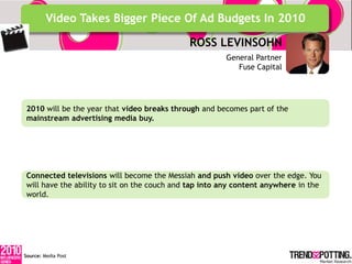 Video Takes Bigger Piece Of Ad Budgets In 2010

                                             ROSS LEVINSOHN
              ...
