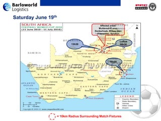 10 x 1st round including the Opening; 2 x 2nd round; 2 x quarter final; FINALHosting cities - matches continued Pretoria (6)
