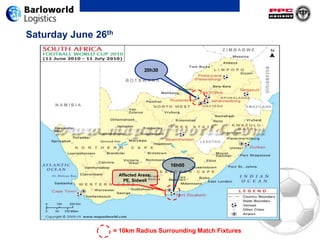 Team Base CampsNorthwest (3): England, Spain, South KoreaPretoria (5):Argentina, Germany, Italy, Slovakia, United StatesMidrand(1): North KoreaVanderbijlpark (1): Switzerland Nelspruit (1): Chile Sandton, Fourways & Parktown (5): South Africa, Netherlands, Slovenia, Honduras, Serbia, MexicoMuldersdrift (1): Australia Northern  Cape (1): UruguayNear OR Tambo (1): New Zealand Eastern Cape (1): GhanaKZN (7): Algeria, Cameroon, Greece, Ivory Coast, Nigeria, Paraguay, PortugalCape Town (1):  BrazilKnysna (2): Denmark, France George (1): Japan 