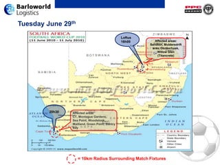 Honduras (Indaba Hotel Fourways), Mexico (Thabaya Batswana), Netherlands (Hilton Sandton), North Korea (Protea Hotel Midrand), Serbia (Sunnyside Park Hotel), Slovenia (Hyde Park Southern Sun), Australia (Kloofzicht Lodge near Muldersdrift ), New Zealand (New Zealand at Serengeti Estate near OR Tambo), Switzerland (Emerald Resort and Casino in Vanderbijlpark)