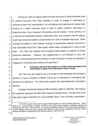 Squaxin Island Tribe v. Gregoire Ecology response brief