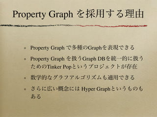 Property Graph


    Property Graph        Graph

    Property Graph      Graph DB
           Tinker Pop



                        Hyper Graph
 