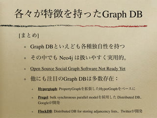 Tinker Pop

Graph
          Graph

Graph DB


   Graph Traversal

          Graph DB
   Neo4j, Sones, InfoGrid, OrientDB, ...